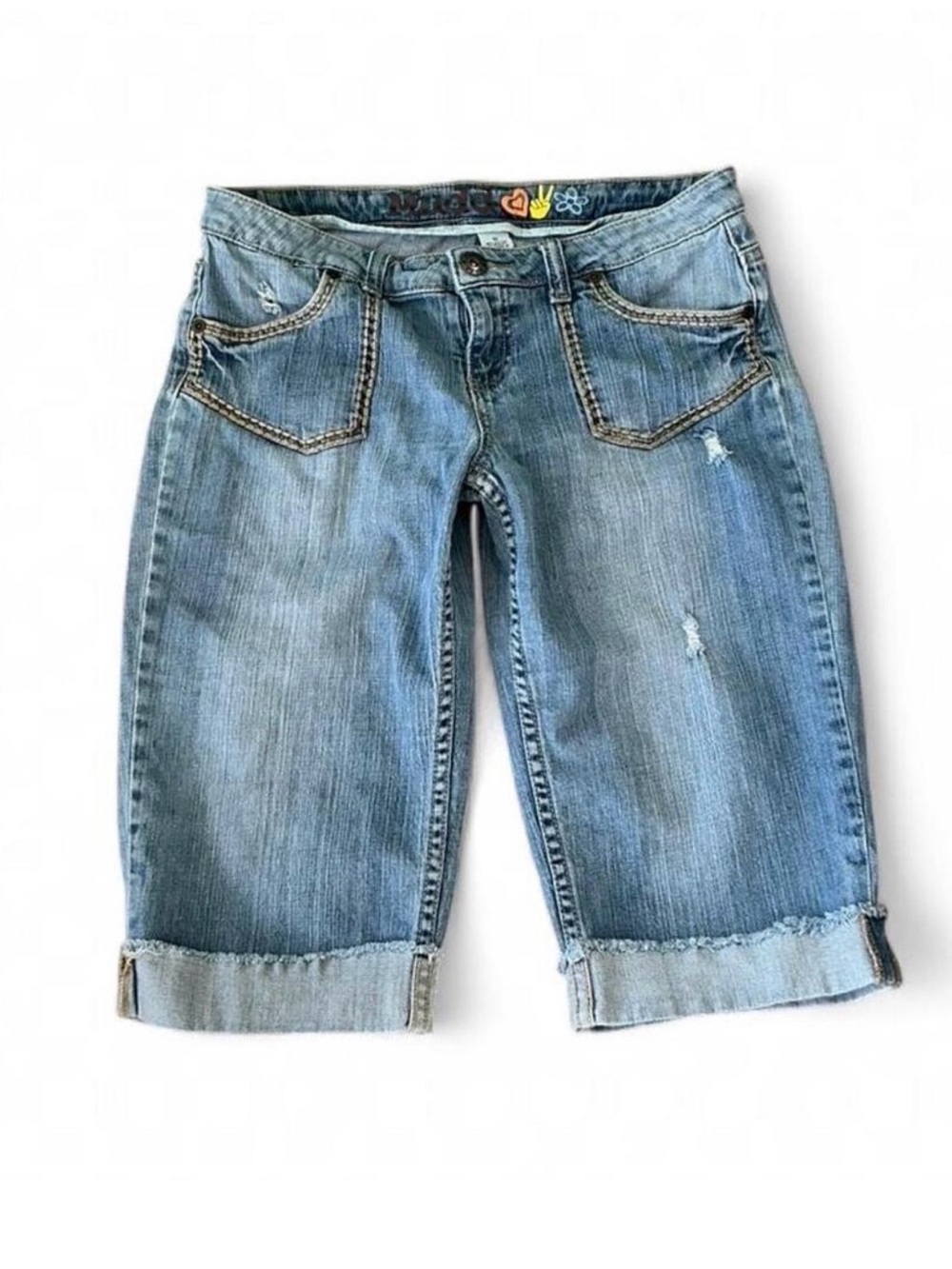 Y2K Vntg Mudd Light Blue Cropped Denim Low Rise Bermuda Shorts Size 11|30"